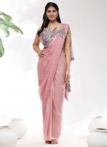 Silk Organza Peach Party Wear Embroidery Work Ready To Wear Saree